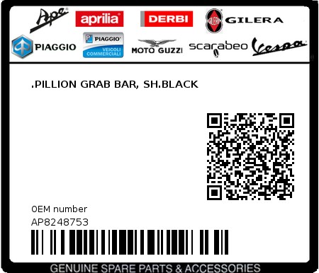 Product image: Aprilia - AP8248753 - .PILLION GRAB BAR, SH.BLACK  0