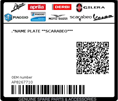 Product image: Aprilia - AP8267710 - ."NAME PLATE ""SCARABEO"""  0