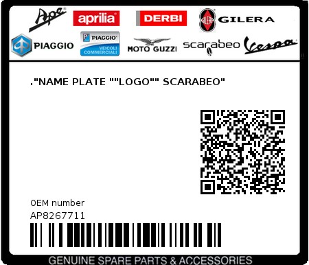 Product image: Aprilia - AP8267711 - ."NAME PLATE ""LOGO"" SCARABEO"  0