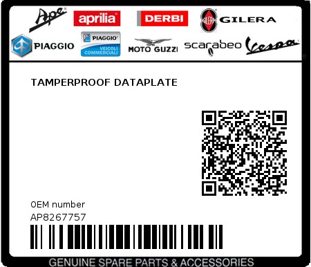 Product image: Aprilia - AP8267757 - TAMPERPROOF DATAPLATE  0