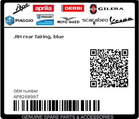 Product image: Aprilia - AP8268997 - .RH rear fairing, blue  0