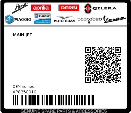 Product image: Aprilia - AP8350010 - MAIN JET   0