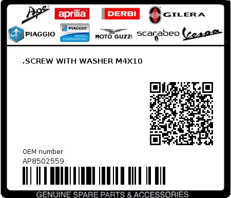 Product image: Aprilia - AP8502559 - .SCREW WITH WASHER M4X10  0
