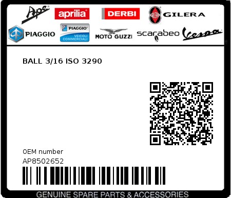 Product image: Aprilia - AP8502652 - BALL 3/16 ISO 3290  0