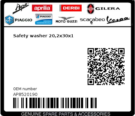 Product image: Aprilia - AP8520190 - Safety washer 20,2x30x1  0