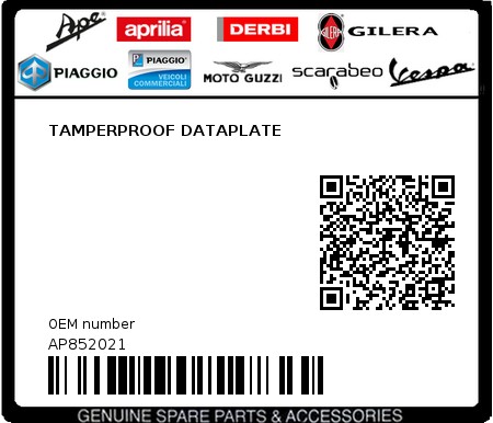 Product image: Aprilia - AP852021 - TAMPERPROOF DATAPLATE  0