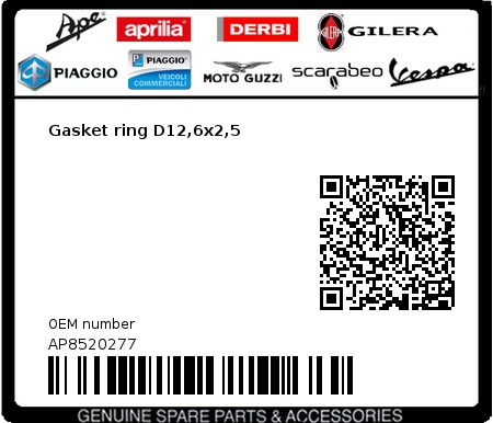 Product image: Aprilia - AP8520277 - Gasket ring D12,6x2,5  0