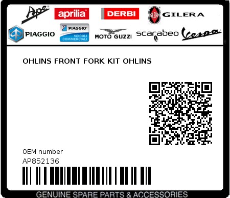 Product image: Aprilia - AP852136 - OHLINS FRONT FORK KIT OHLINS  0