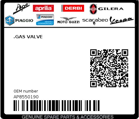 Product image: Aprilia - AP8550190 - .GAS VALVE  0
