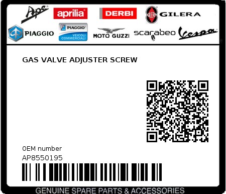 Product image: Aprilia - AP8550195 - GAS VALVE ADJUSTER SCREW  0