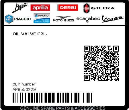 Product image: Aprilia - AP8550229 - OIL VALVE CPL.  0
