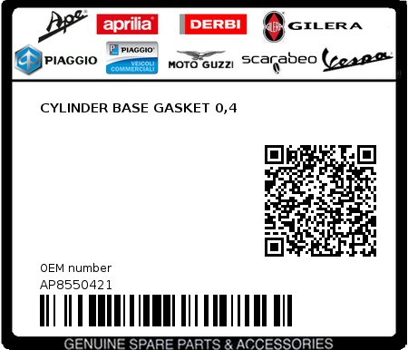 Product image: Aprilia - AP8550421 - CYLINDER BASE GASKET 0,4  0