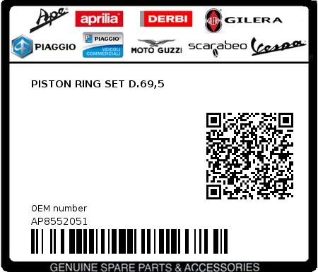 Product image: Aprilia - AP8552051 - PISTON RING SET D.69,5  0