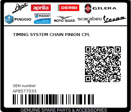 Product image: Aprilia - AP8577033 - TIMING SYSTEM CHAIN PINION CPL  0
