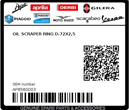 Product image: Aprilia - AP8580003 - OIL SCRAPER RING D.72X2,5  0