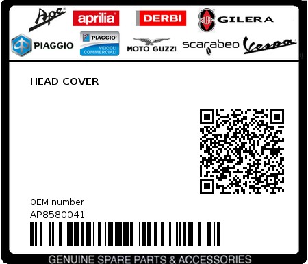 Product image: Aprilia - AP8580041 - HEAD COVER  0