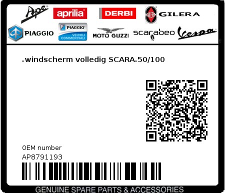 Product image: Aprilia - AP8791193 - .windscherm volledig SCARA.50/100  0