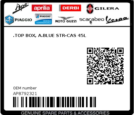 Product image: Aprilia - AP8792321 - .TOP BOX, A.BLUE STR-CAS 45L  0