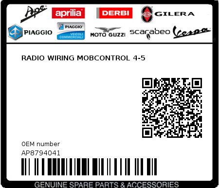 Product image: Aprilia - AP8794041 - RADIO WIRING MOBCONTROL 4-5  0