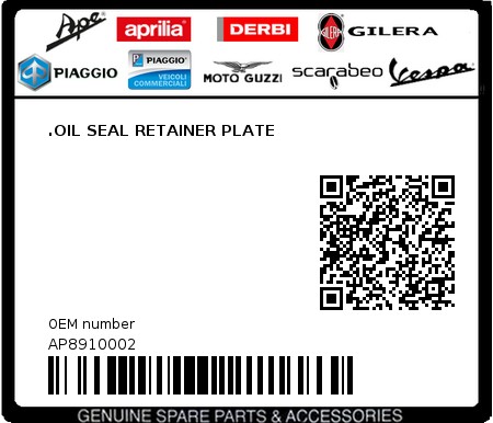Product image: Aprilia - AP8910002 - .OIL SEAL RETAINER PLATE  0