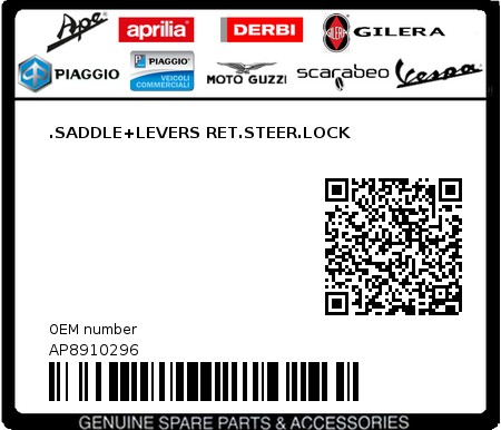 Product image: Aprilia - AP8910296 - .SADDLE+LEVERS RET.STEER.LOCK  0