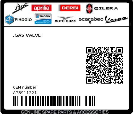 Product image: Aprilia - AP8911221 - .GAS VALVE  0