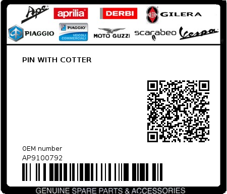Product image: Aprilia - AP9100792 - PIN WITH COTTER   0