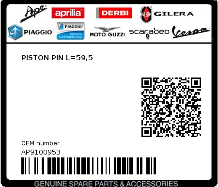 Product image: Aprilia - AP9100953 - PISTON PIN L=59,5  0