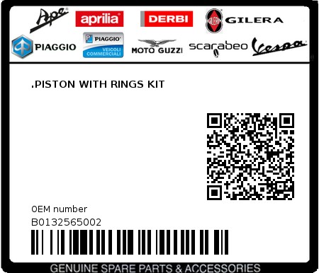 Product image: Aprilia - B0132565002 - .PISTON WITH RINGS KIT  0