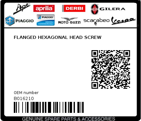 Product image: Aprilia - B016210 - FLANGED HEXAGONAL HEAD SCREW  0