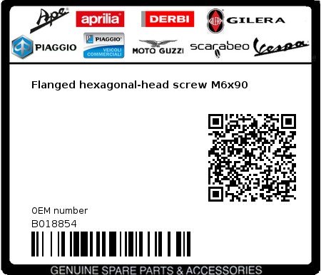 Product image: Aprilia - B018854 - Flanged hexagonal-head screw M6x90  0