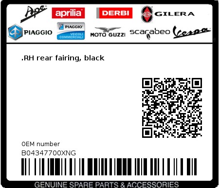 Product image: Aprilia - B04347700XNG - .RH rear fairing, black  0