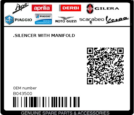 Product image: Aprilia - B043500 - .SILENCER WITH MANIFOLD  0