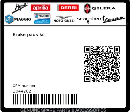 Product image: Aprilia - B044202 - Brake pads kit  0