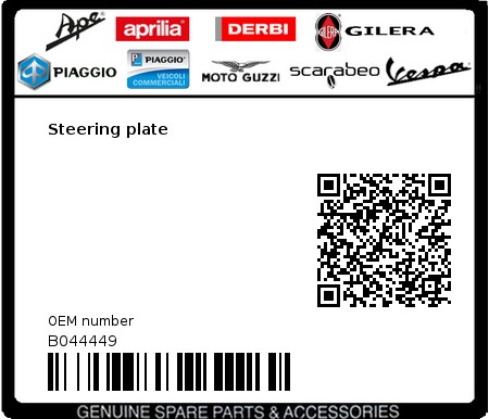Product image: Aprilia - B044449 - Steering plate  0