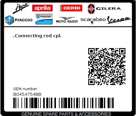 Product image: Aprilia - B0454754BB - .Connecting rod cpl.  0