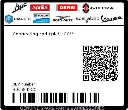 Product image: Aprilia - B045842CC - Connecting rod cpl. \""CC""  0
