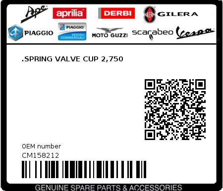 Product image: Aprilia - CM158212 - .SPRING VALVE CUP 2,750  0