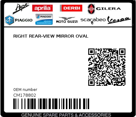 Product image: Aprilia - CM178802 - RIGHT REAR-VIEW MIRROR OVAL  0