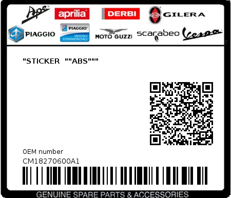 Product image: Aprilia - CM18270600A1 - "STICKER  ""ABS"""  0