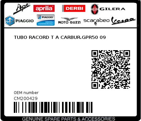 Product image: Aprilia - CM200429 - TUBO RACORD T A CARBUR.GPR50 09  0