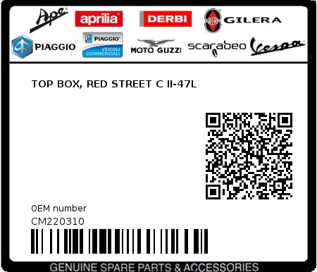 Product image: Aprilia - CM220310 - TOP BOX, RED STREET C II-47L  0