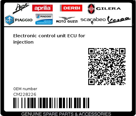 Product image: Aprilia - CM228226 - Electronic control unit ECU for injection  0
