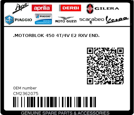 Product image: Aprilia - CM2362075 - .MOTORBLOK 450 4T/4V E2 RXV END.  0