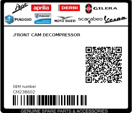 Product image: Aprilia - CM238602 - .FRONT CAM DECOMPRESSOR  0