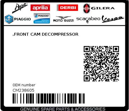 Product image: Aprilia - CM238605 - .FRONT CAM DECOMPRESSOR  0