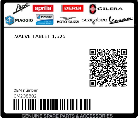 Product image: Aprilia - CM238802 - .VALVE TABLET 1,525  0