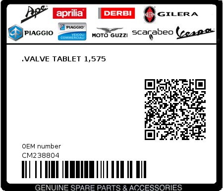 Product image: Aprilia - CM238804 - .VALVE TABLET 1,575  0