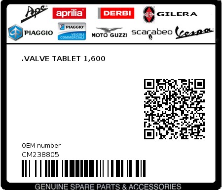 Product image: Aprilia - CM238805 - .VALVE TABLET 1,600  0