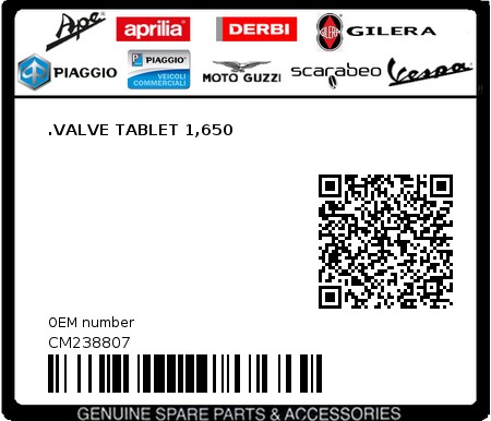 Product image: Aprilia - CM238807 - .VALVE TABLET 1,650  0